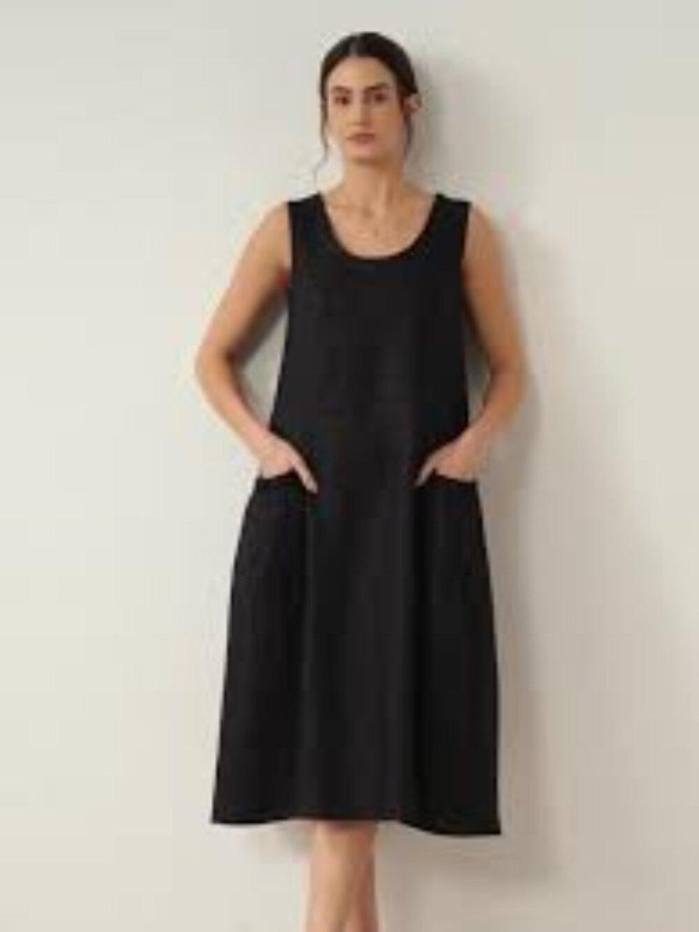 Lintico Black 100% Linen Swing Beach Tank midi  Dress GIANA size XXL/XL